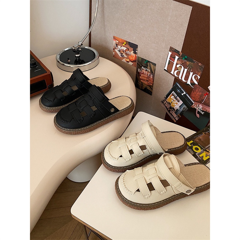 Two-way Braided Toe Thick-soled Sandals For Women Summer White Casual All-match Roman Shoes