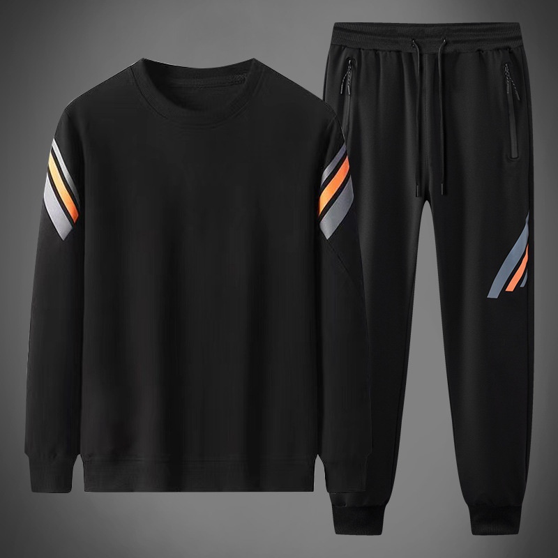 Spring And Autumn Sports Suit Round Neck Pullover Two-piece Running Leisure Outdoor Fitness Trousers Suit Men