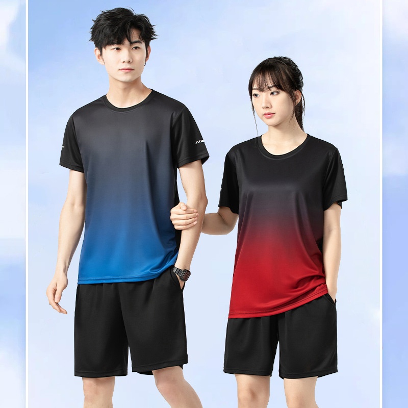 Summer Suit Men's Sports Couple Short-sleeved Quick-drying Ice Silk Fashion Running Suit Shorts T-shirt Shorts Suit
