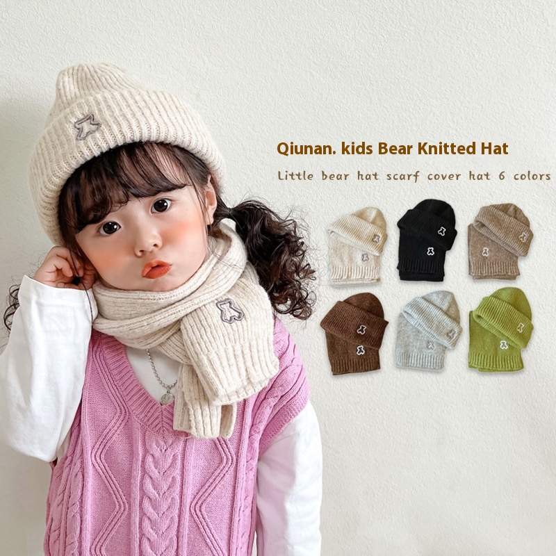 Qiunan Children's Hat Scarf Korean Style Two-piece Autumn And Winter Suit Warm Baby Knitted Baby Wool Hat