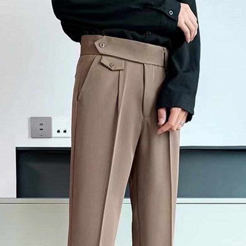 Foreign Trade Spring And Summer Naples Men's Suit Trousers Dark Gray High Waist Slim Drape Nine Points Small Suit Trousers Men