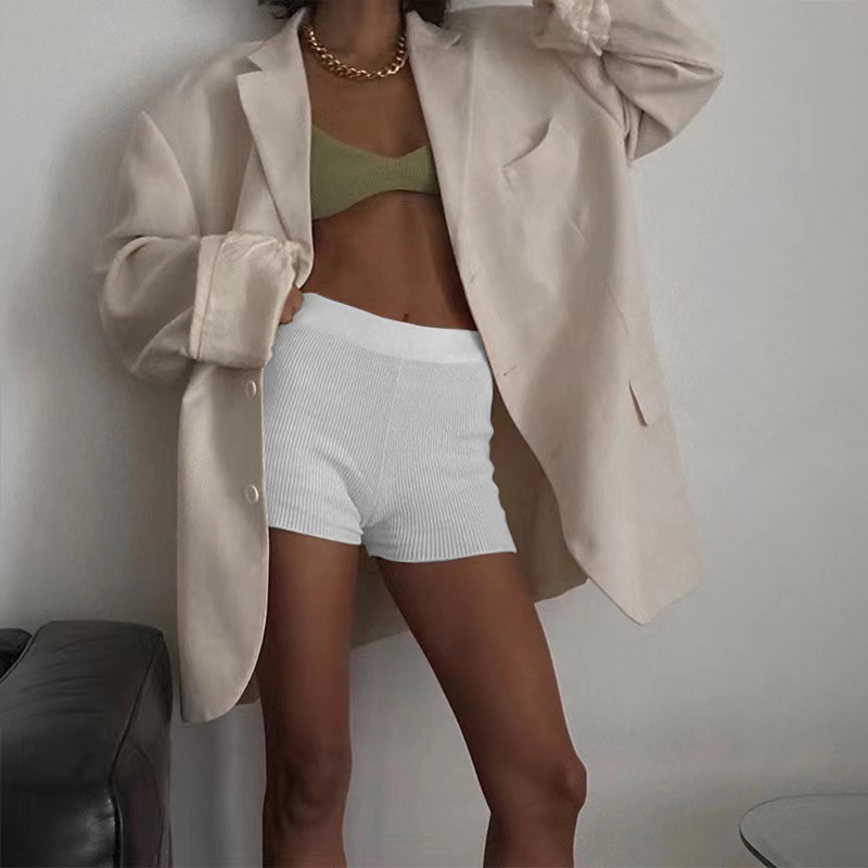 Pure Cotton High Waist Sexy Hot Pants Summer Women's Clothing European And American Sports Tight Ribbed Shorts