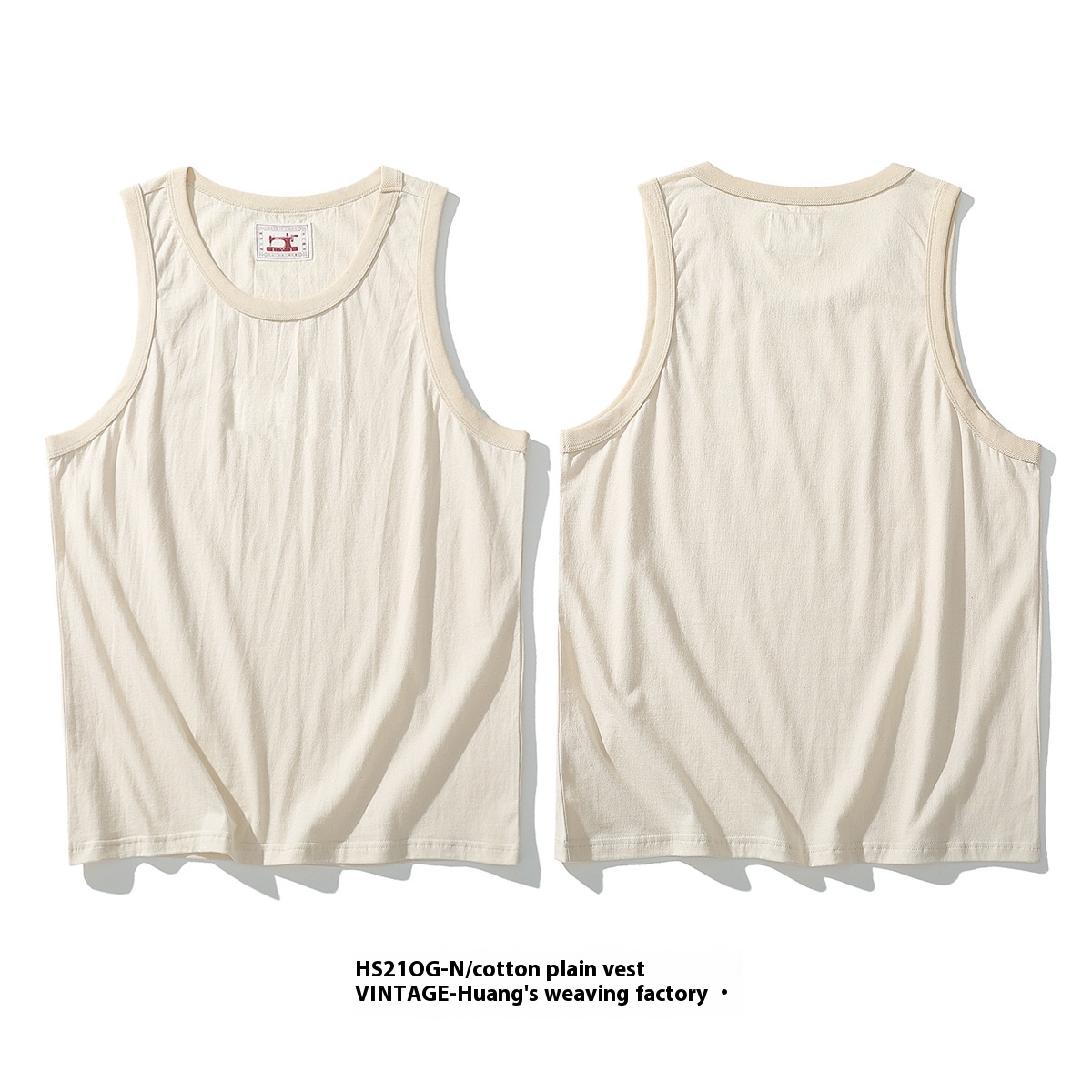 Huang's Weaving|Summer210g Heavy Cotton Sleeveless T-shirt Solid Color Retro Casual Vest