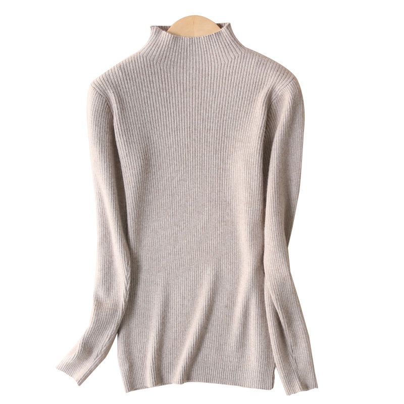 Half Turtleneck Striped Slim Fit Sweater Solid Color Wool Bottoming Sweater Korean Style Cashmere Sweater For Women - 5
