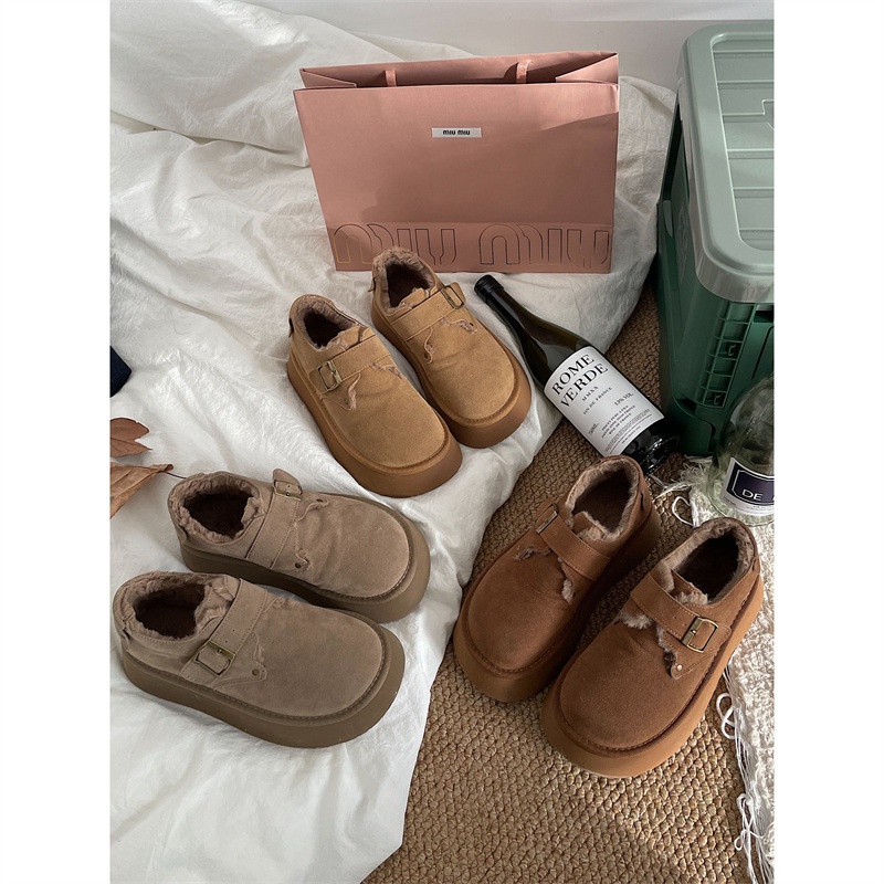 Internet Celebrity Non-slip Warm Slip-on Thick-soled Cotton Shoes For Women Winter Velvet Retro Fur Birkenstocks