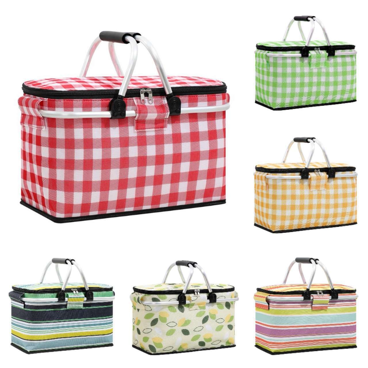 Folding Picnic Basket Oxford Clothulation Basket Multifunctional Picnic Bag Outdoor Ice Bag Thickened Aluminum Foil Ice Basket