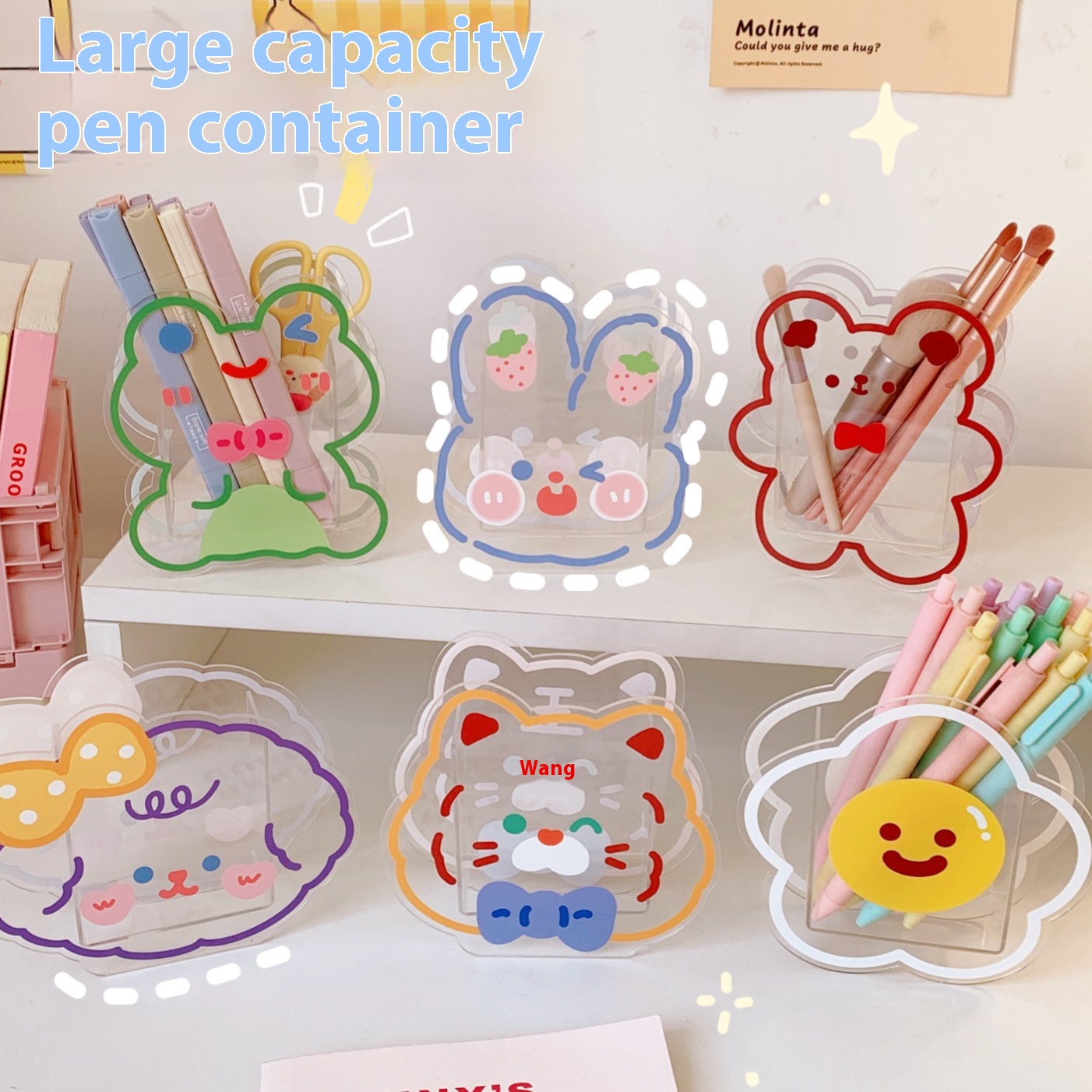 Pen Holder For Girls Style Creative Acrylic Girls Cute Desktop Ornaments Transparent Student Stationery Pen Holder Storage Box