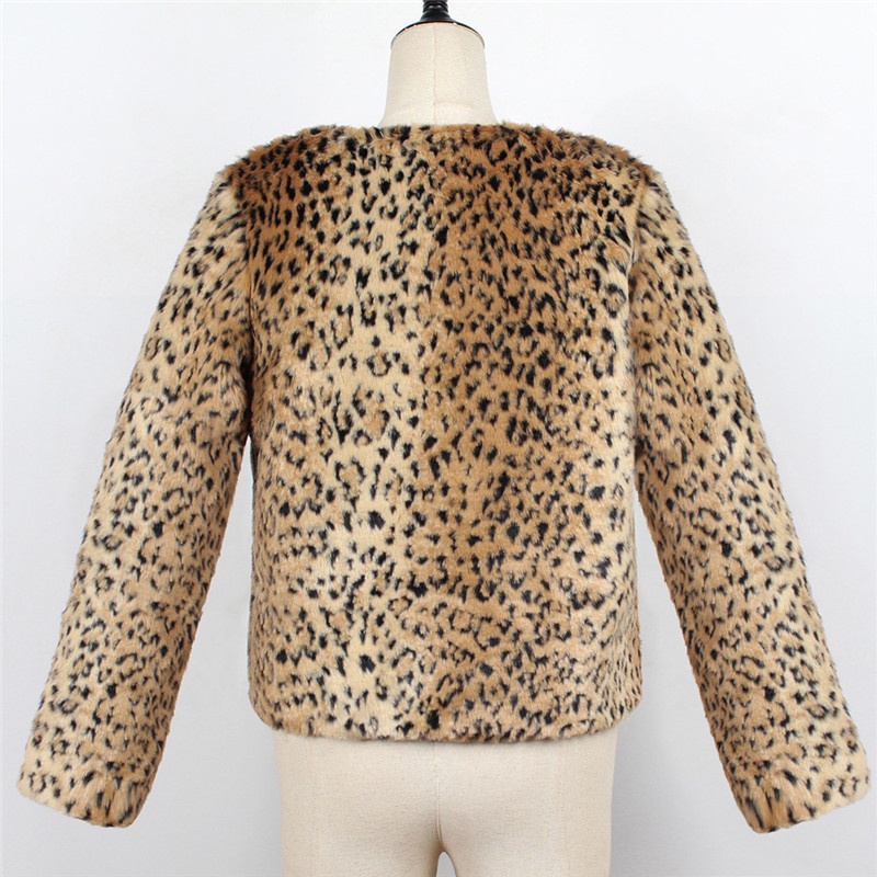 Leopard Print Fur Coat Short Slim Top Imitation Fur Plush Autumn Women's Coat - 5