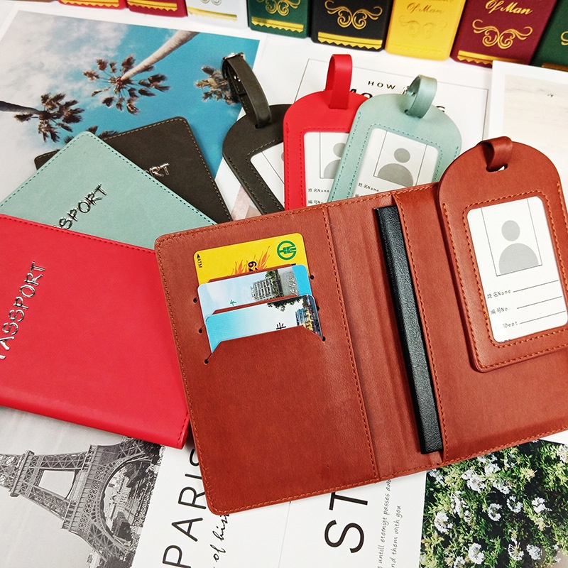 Pu Leather Travel Business Gift With Passport Bag Passport Holder Protective Cover Luggage Tag Set