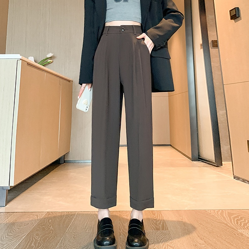 Narrow Version Rolled Wide-leg Pants Women's Spring High Waist Drape Straight Pants Thin Cigarette Tube Nine-point Suit Pants