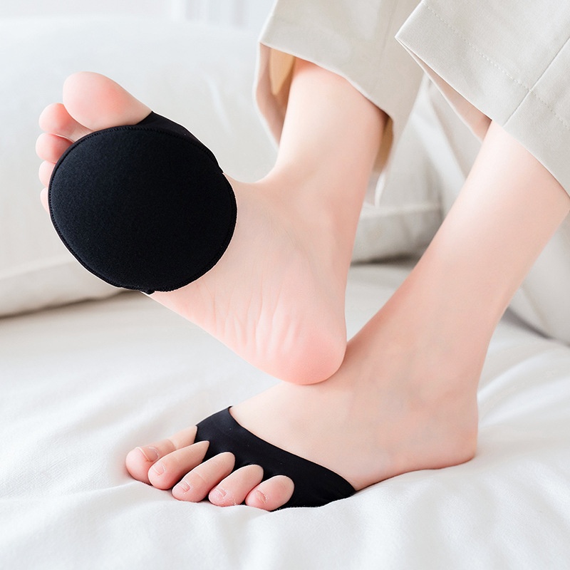 Sponge Pad Half Palm Socks Five Finger Socks Women Sweat-absorbent Invisible Split Toe Socks Women's Half Socks