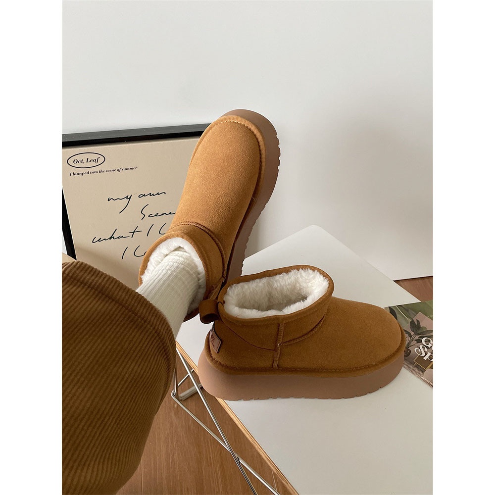 Autumn And Winter All-match Round Toe Snow Boots Women's Retro Platform Cotton Shoes Net Celebrity Thick-soled Short Boots