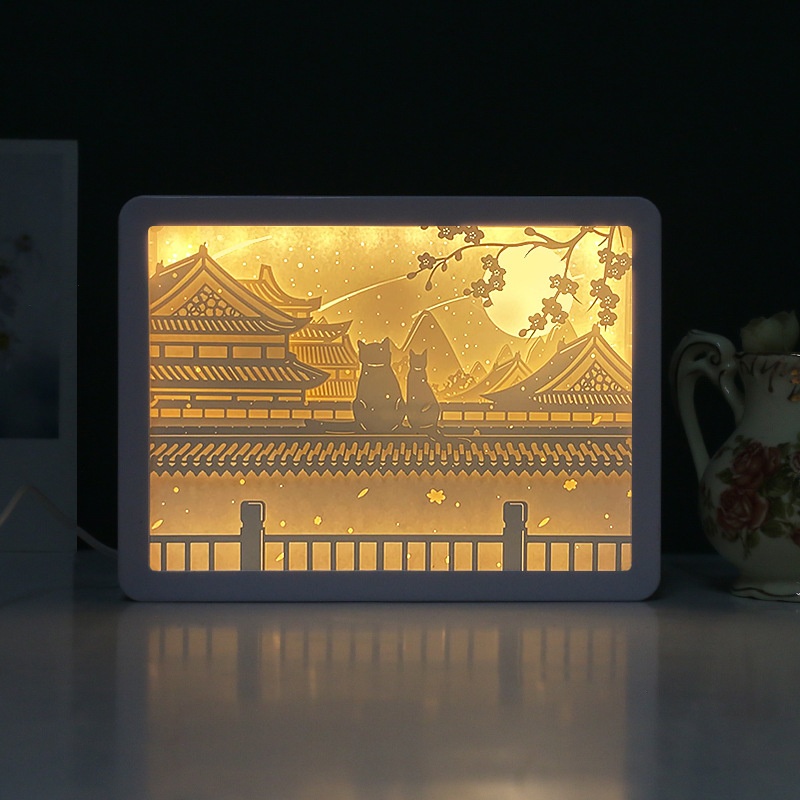 Forbidden City Cat Ancient Style National Tide3 DStereo Light And Shadow Paper Sculpture Lamp Creative Gift Gift Night Light Paper Cutting Lamp Customization