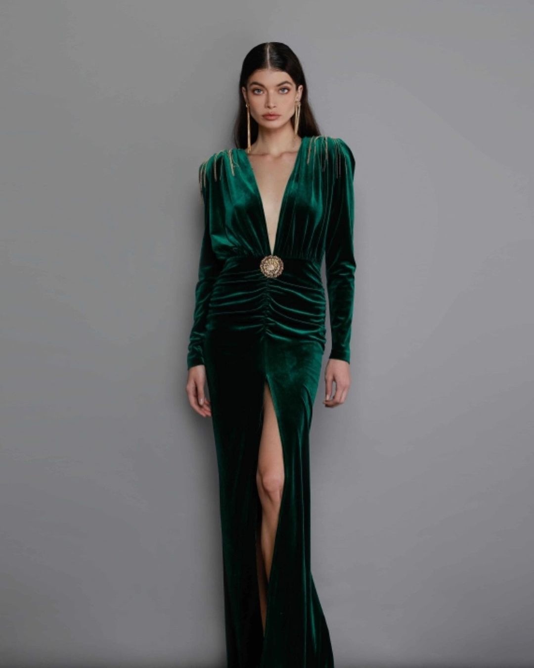 Foreign Trade European And American Clothing Deep V-neck Sexy Velvet Dress Long French High-end Autumn And Winter Dress For Women - 3