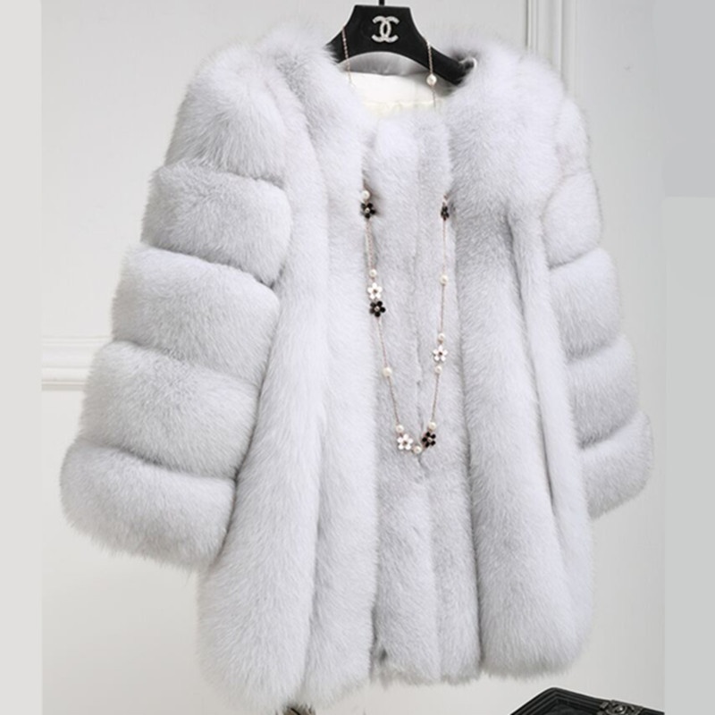 Fur Coat Women's Autumn And Winter Style Imitation Fox Korean Style Fashionable Slim Mid-length Fur Coat