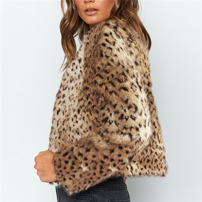 Leopard Print Fur Coat Short Slim Top Imitation Fur Plush Autumn Women's Coat - 2