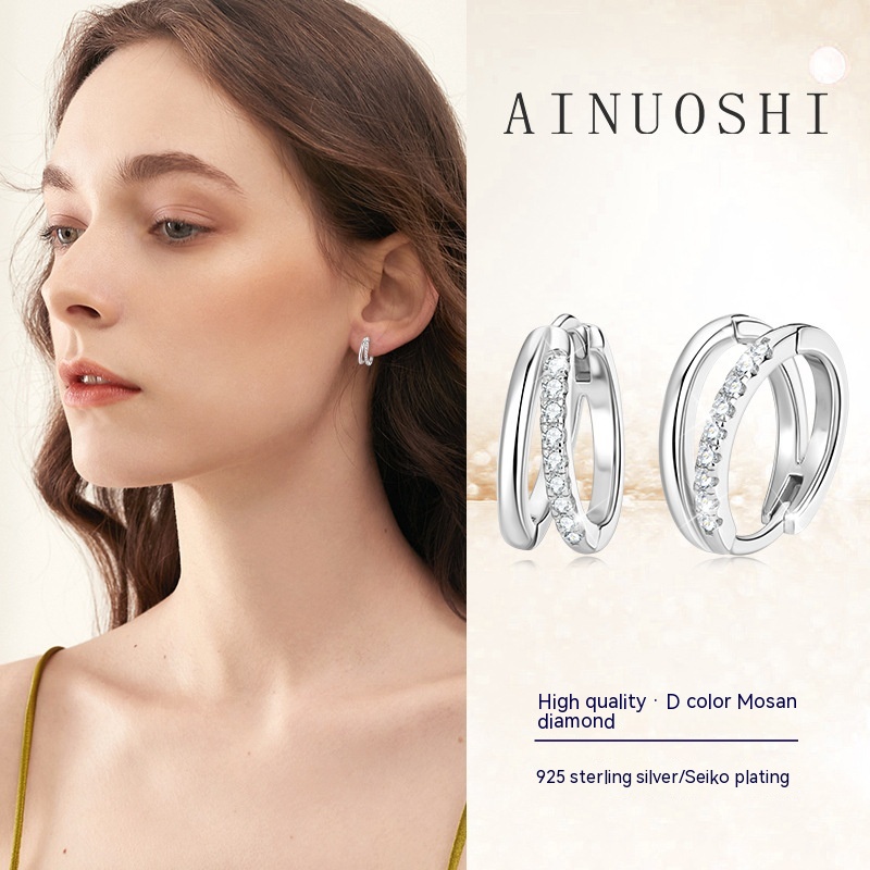 Style Personalized Double Hoop Earrings For Women Niche Simple Moissanite Earrings925 Sterling Silver Foreign Trade - 1