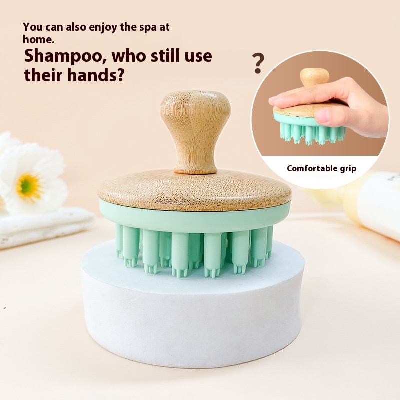 Silicone Shampoo Massage Brush Bamboo Handle Shampoo Comb Clean Scalp Japanese Brush Head Meridian Massager Shampoo Brush