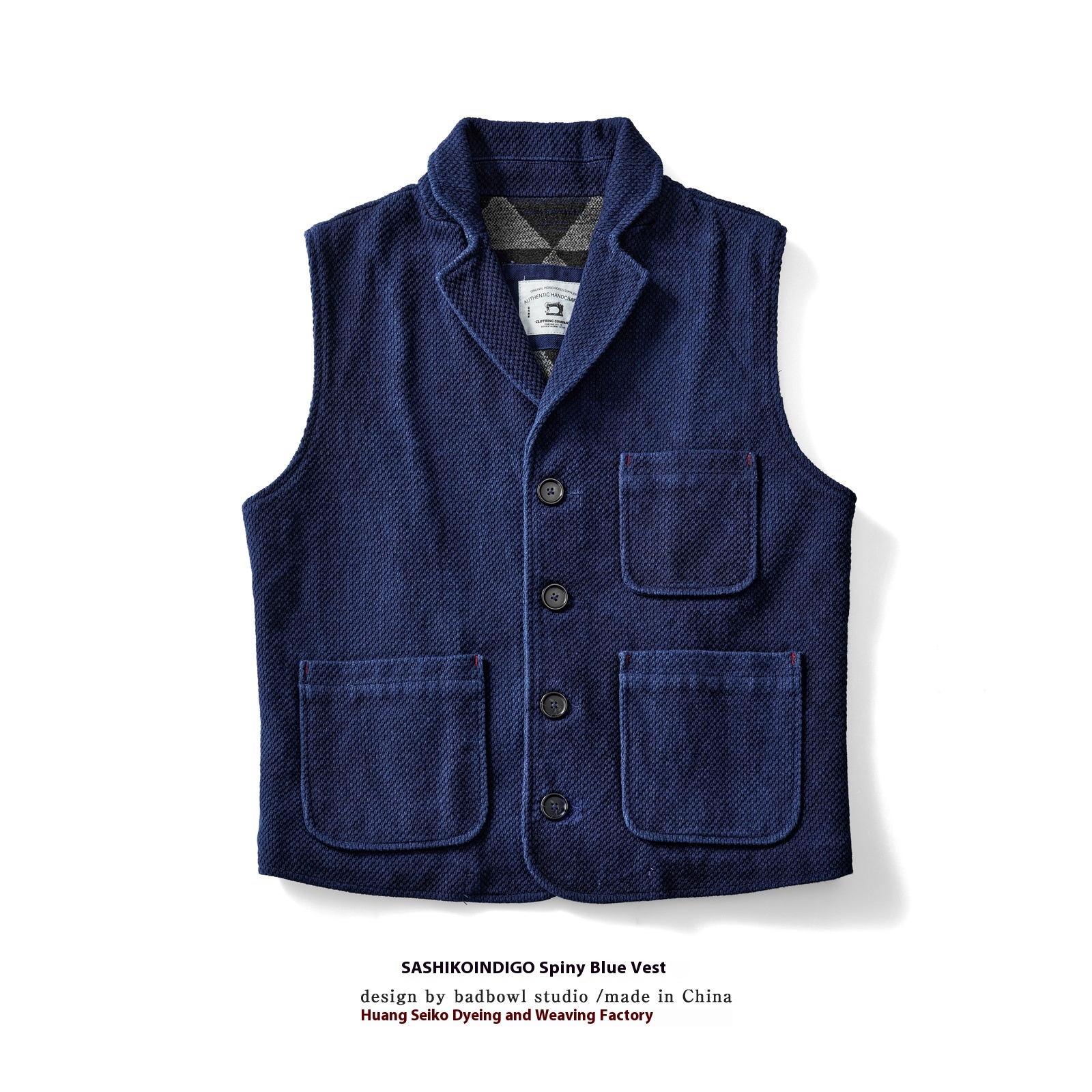 Huang's Weaving Indigo Blue-dyed Vest Heavy Cotton Sashimi Fabric Retro Casual Thickened Vest Jacket