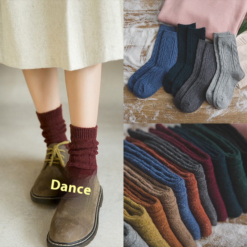 Autumn And Winter Warm Rabbit Wool Socks Twisted Middle Tube Women's Socks Double Needle Ladies Wool Socks