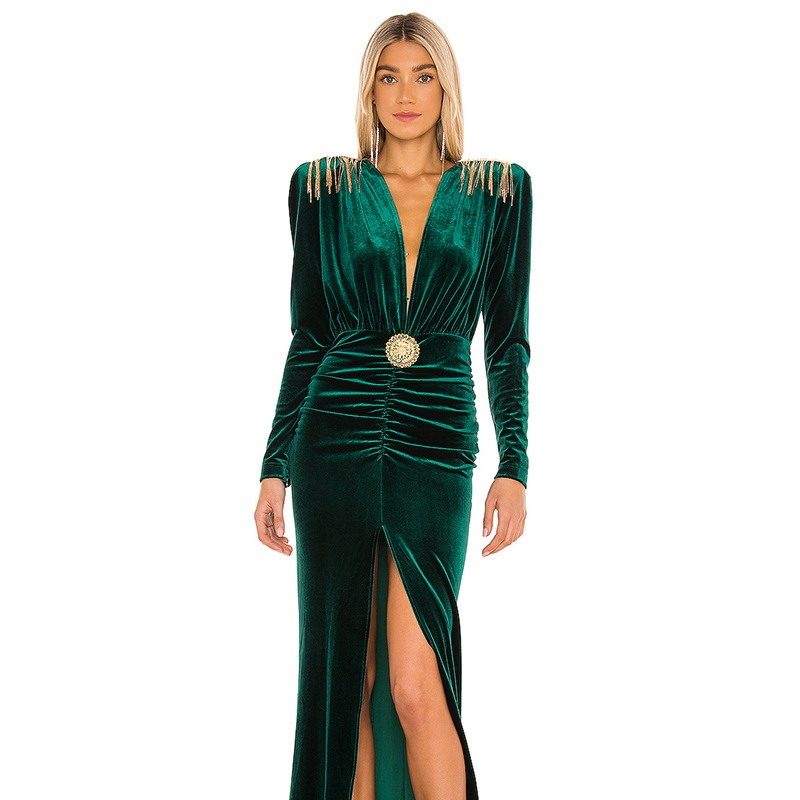 Foreign Trade European And American Clothing Deep V-neck Sexy Velvet Dress Long French High-end Autumn And Winter Dress For Women - 2