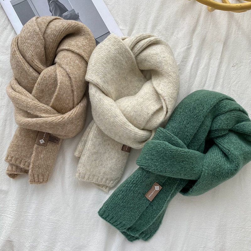 Autumn And Winter Wool Scarf Women's Soft And Waxy Korean Version Men's And Women's Warm Scarf Japanese And Korean Sweet Leather Label Scarf - 1