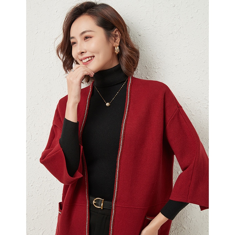 Autumn And Winter Core-spun Yarn Versatile Round Neck Loose Mid-length Coat Solid Color Temperament Woolen Jacket Top - 1