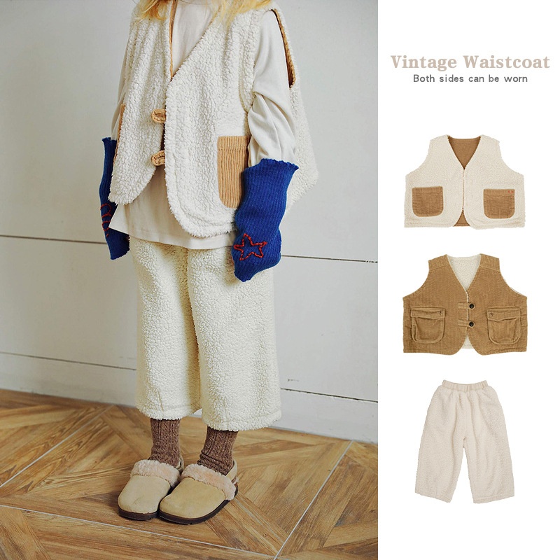 In Stock│TBChildren's Clothing Children's Double-sided Corduroy Vest Autumn And Winter Jacket Boys And Girls Baby Cardigan Vest