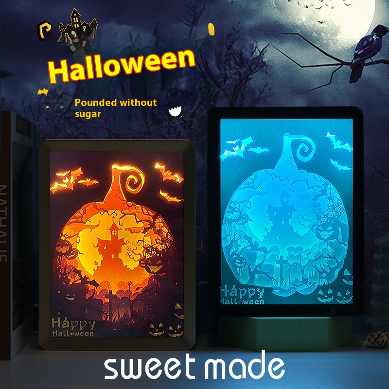 Halloween Paper Sculpture Lantern Event Scene Atmosphere Layout Paper Craft Gifts3d Stereo Light And Shadow Lamp