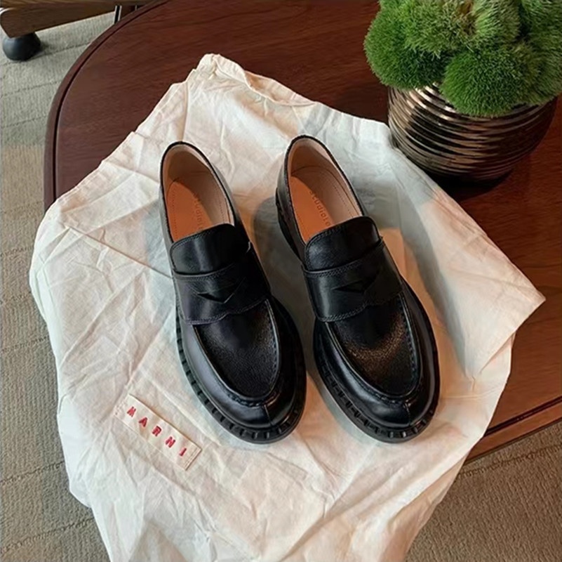 Grape Mom's Same Retro British Style Single Shoes Genuine Leather Single Shoes Thick Heel Loafers Small Leather Shoes Women's Autumn And Winter