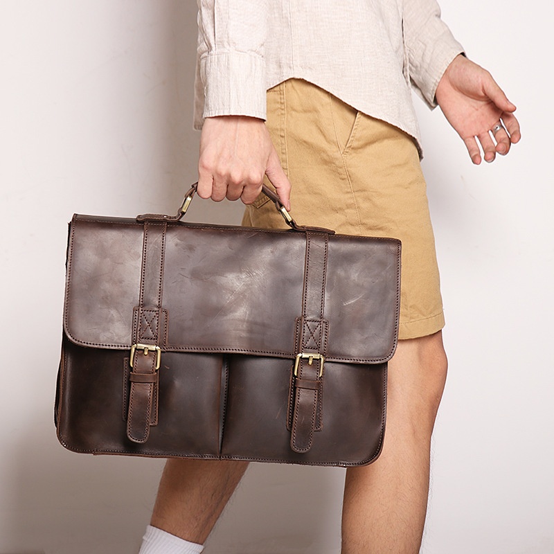 European And American Retro Handbags Crazy Horse Leather Briefcases Men's Cowhide Shoulder Messenger Bag Large Capacity Genuine Leather Computer Bag