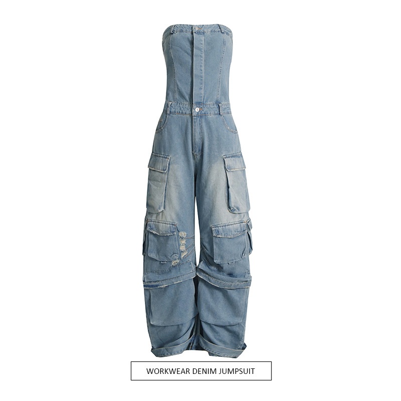 Tube Top Workwear Denim Jumpsuit Women