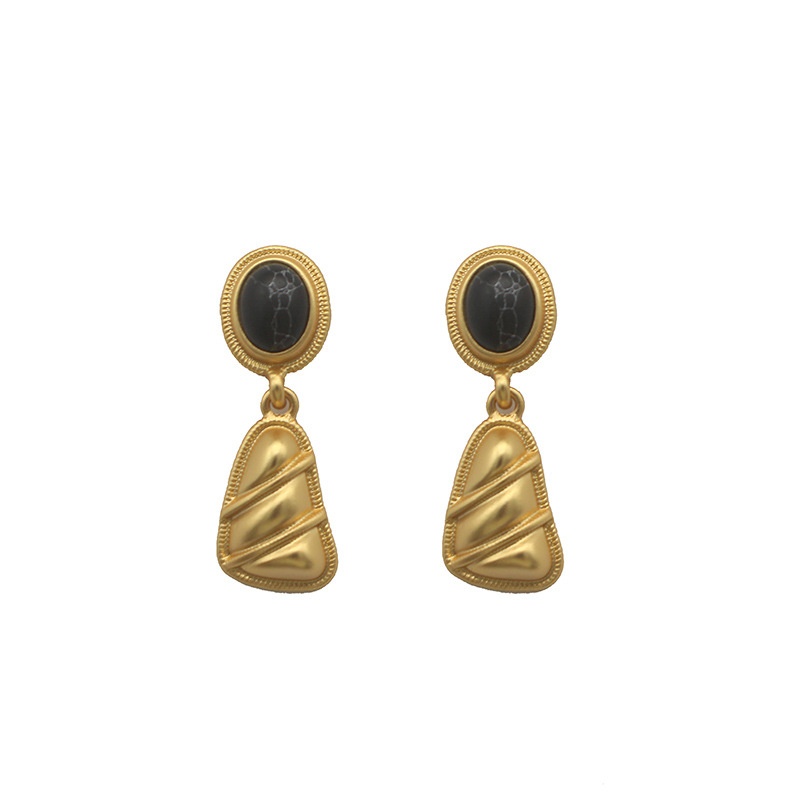 European And American Niche Jewelry European Retro Series Stone Necklace Earrings Set Real Gold Distressed Geometric Earrings Vint - 4
