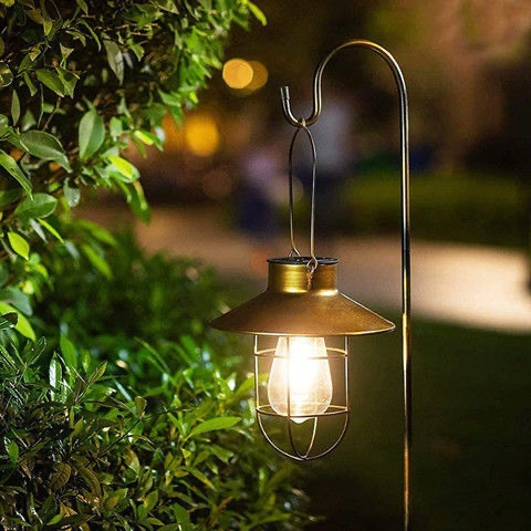 Solar Hanging Lamp Iron Retro Night Light Outdoor Waterproof Courtyard Garden Balcony Villa Camping Landscape Chandelier