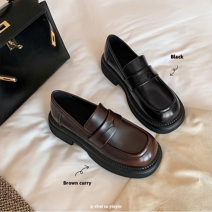 [Su Yinyin's]Benefits~British Style Retro Rubbed Color Thick-soled Lazy Loafers Women's Small Leather Shoes