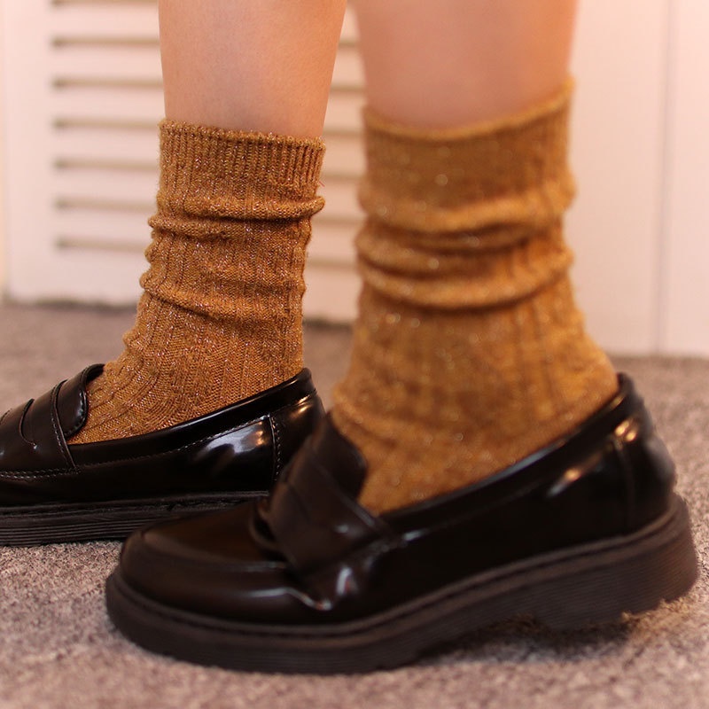 Dui Dui Socks Women Japanese Socks Solid Color Wool Socks Women Gold And Silver Silk Socks Women's Socks Winter