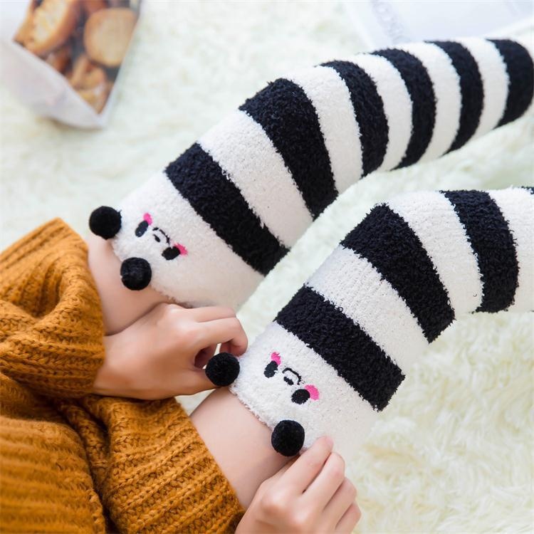 Winter Sleeping Socks Coral Fleece Socks Over Knee Warm Socks Striped Thick Long Socks