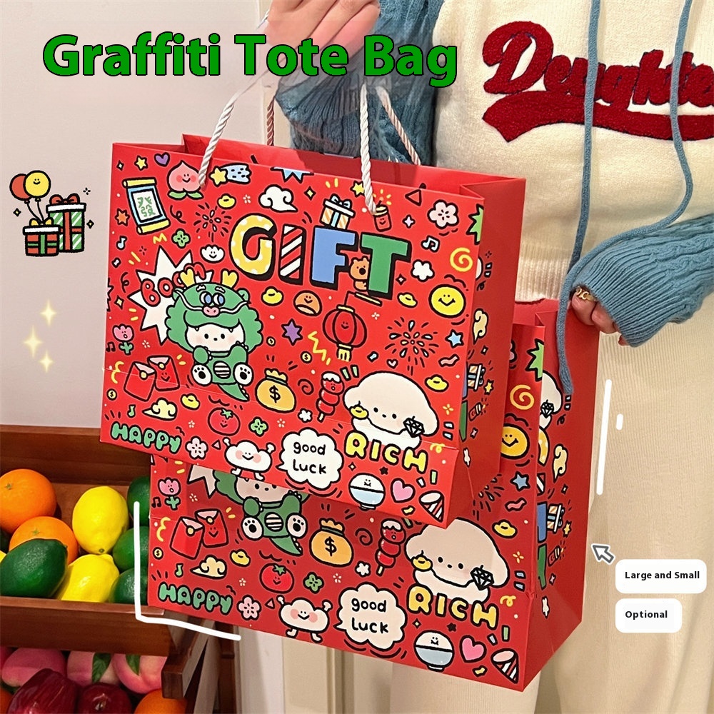 Tengyi Co-branded Original Dragon Year Graffiti Gift Bag Cute Cartoon Handbag Creative Year Shopping Bag