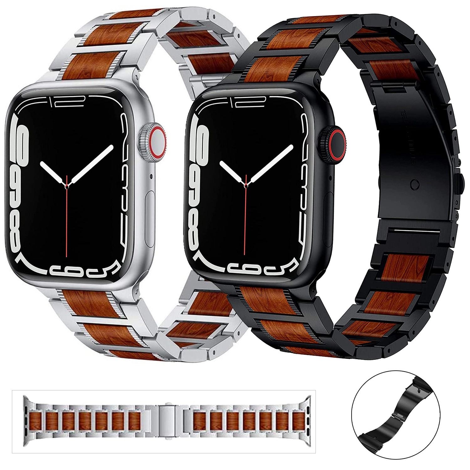Suitable For IWatch Apple Watch Strap Stainless Steel Sandalwood Apple Watch SEGeneration Men's Universal Direct