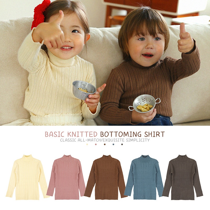 In Stock!AMChildren's All-match Solid Color Tops22 Autumn And Winter High Collar Children's Knitted Bottoming Shirt Baby Sweater