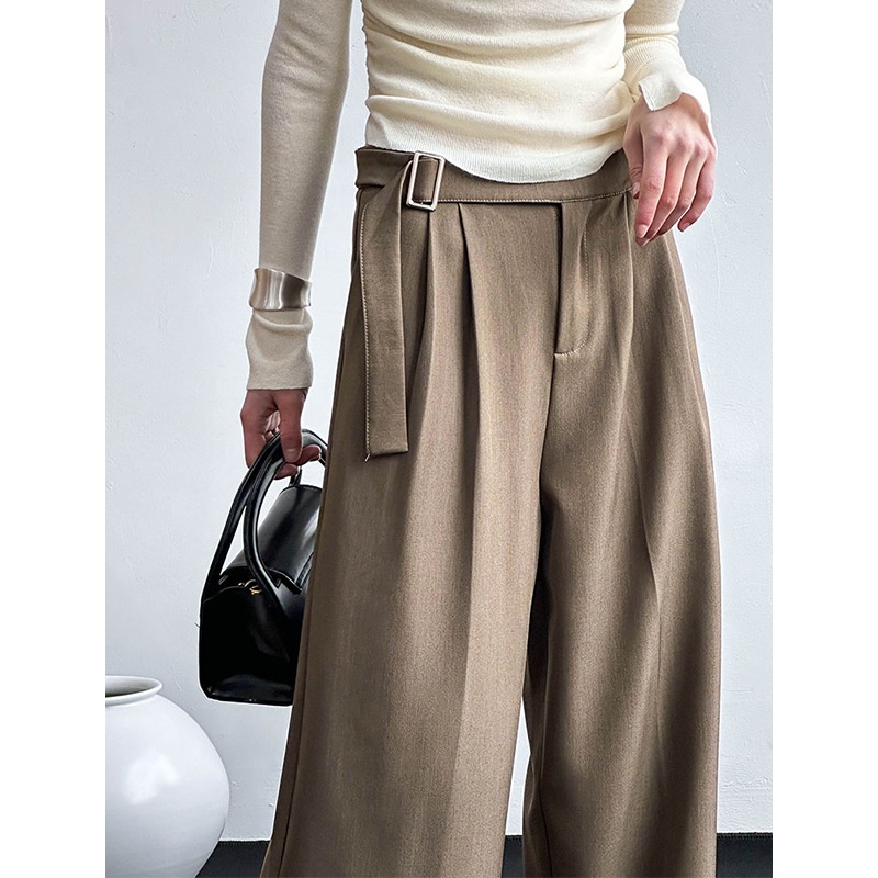 Juzhi Spring High-end Solid Color Suit Pants High Waist Drape Loose Wide Leg Lazy Casual Pants Female98001