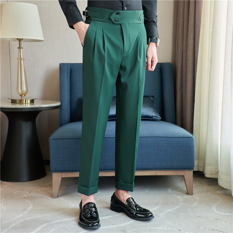 Naples Drape High Waist Men's Casual Pants Straight Light Business Curlingy Italian Men's Suit Trousers Trousers