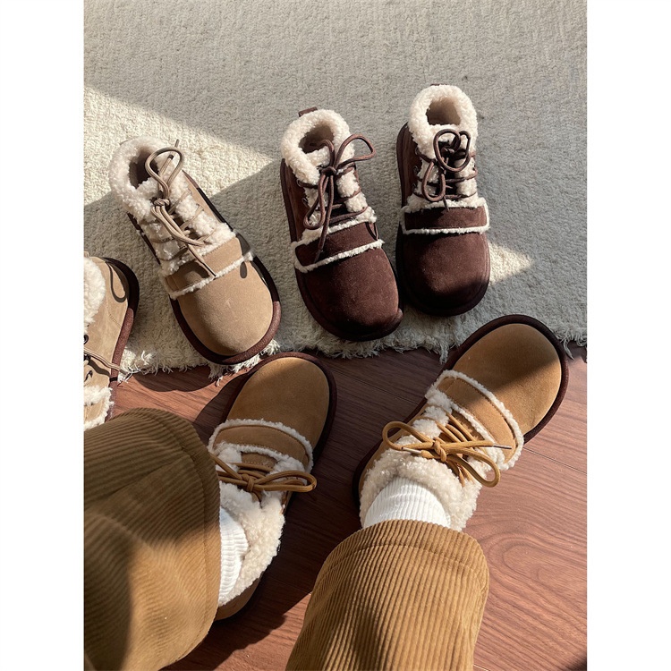 Internet Celebrity Lace-up Thick-soled Snow Boots For Women Winter Velvet Thickened Non-slip Popular Outdoor Cotton Shoes