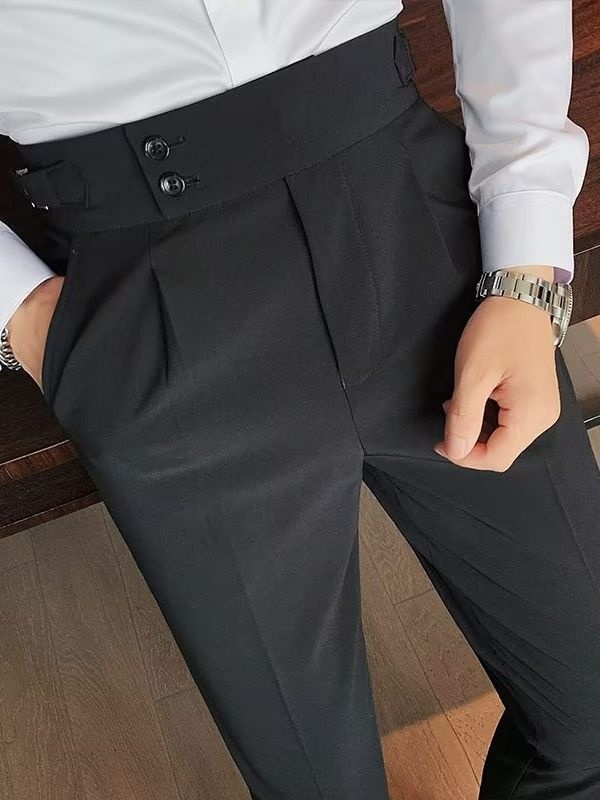 Naples Trousers Men's Korean Style Slim-fitting Pants Autumn Retro High Waist Business Solid Color Straight Casual Trousers