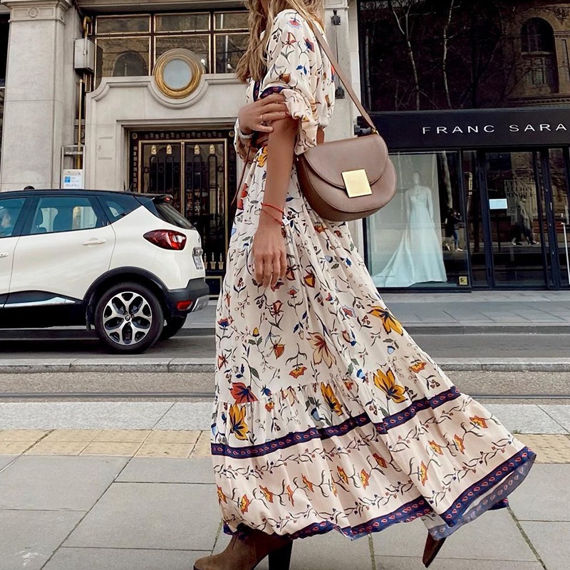 F D313 Ready-stock Fashion Foreign Trade Women's Clothing Autumn And Winter Fashion Printed Bohemian Long Dress - 4