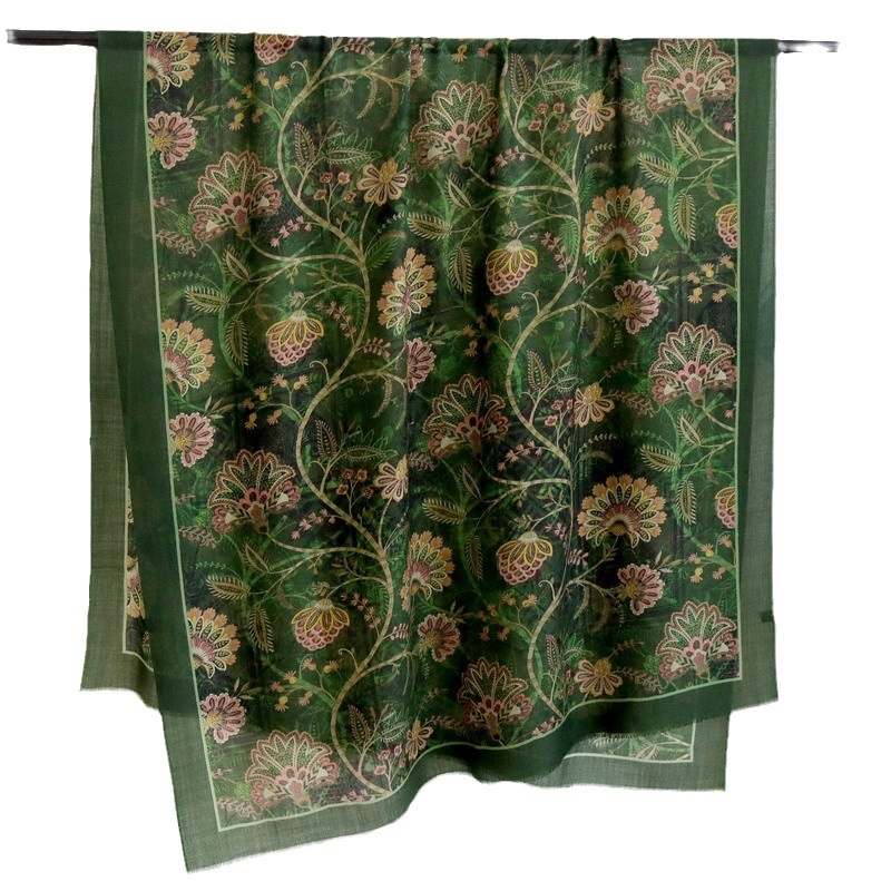 Temperament Dark Green High-end Luxury Water-soluble Wool Scarf Women's Thin Versatile Long Style Classic Shawl With Beardless - 5
