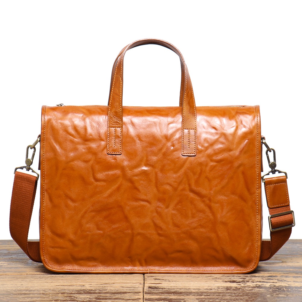 Men's Retro Handbag Vegetable Tanned Leather Shoulder Messenger Bag Genuine Leather Briefcase Cowhide Computer Bag