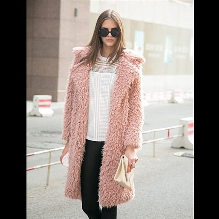 Autumn And Winter Women's Lamb Wool Long Windbreaker European And American Style Imitation Fur Suit Style Fur Coat