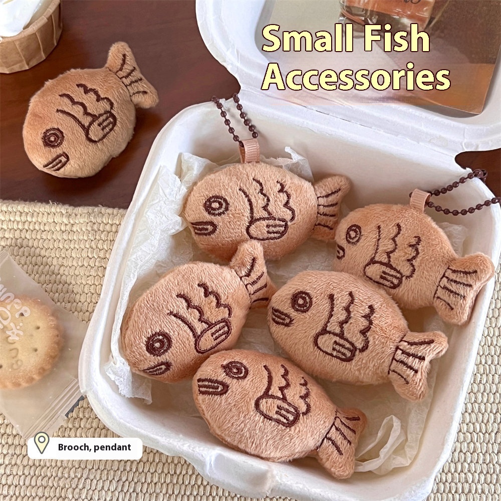 Cute Cartoon Plush Fish Pendant Brooch Girl Backpack Sweater Decorative Accessories Ugly Cute Jewelry