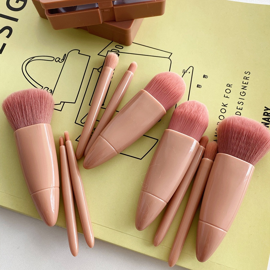 5-piece Makeup Brush Set, Eye Shadow Brush, Blush Brush, Lip Brush, Powder Brush, Portable Makeup Tool With Mirror - 3
